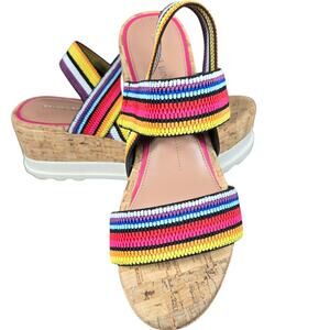Gianni Bini Briarre Sandals Womens 8 Rainbow Band Elastic Flatform Platform Cork